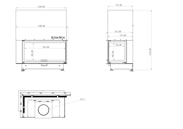 Каминная топка угловая 110 R C Echa-Tech