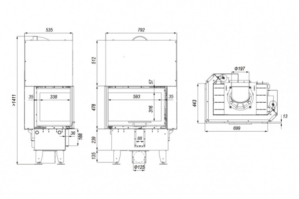 Топка DEFRO HOME INTRA SM BL MINI G, 10 кВт, 699/478/443мм, угловое стекло слева, гильотина