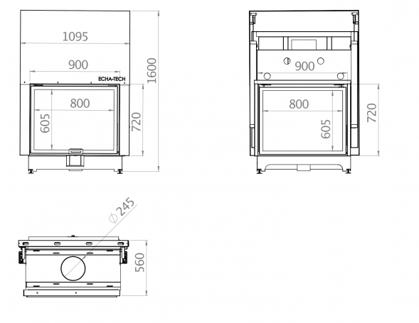 Каминная топка двойная 90x72 Г Echa Tech